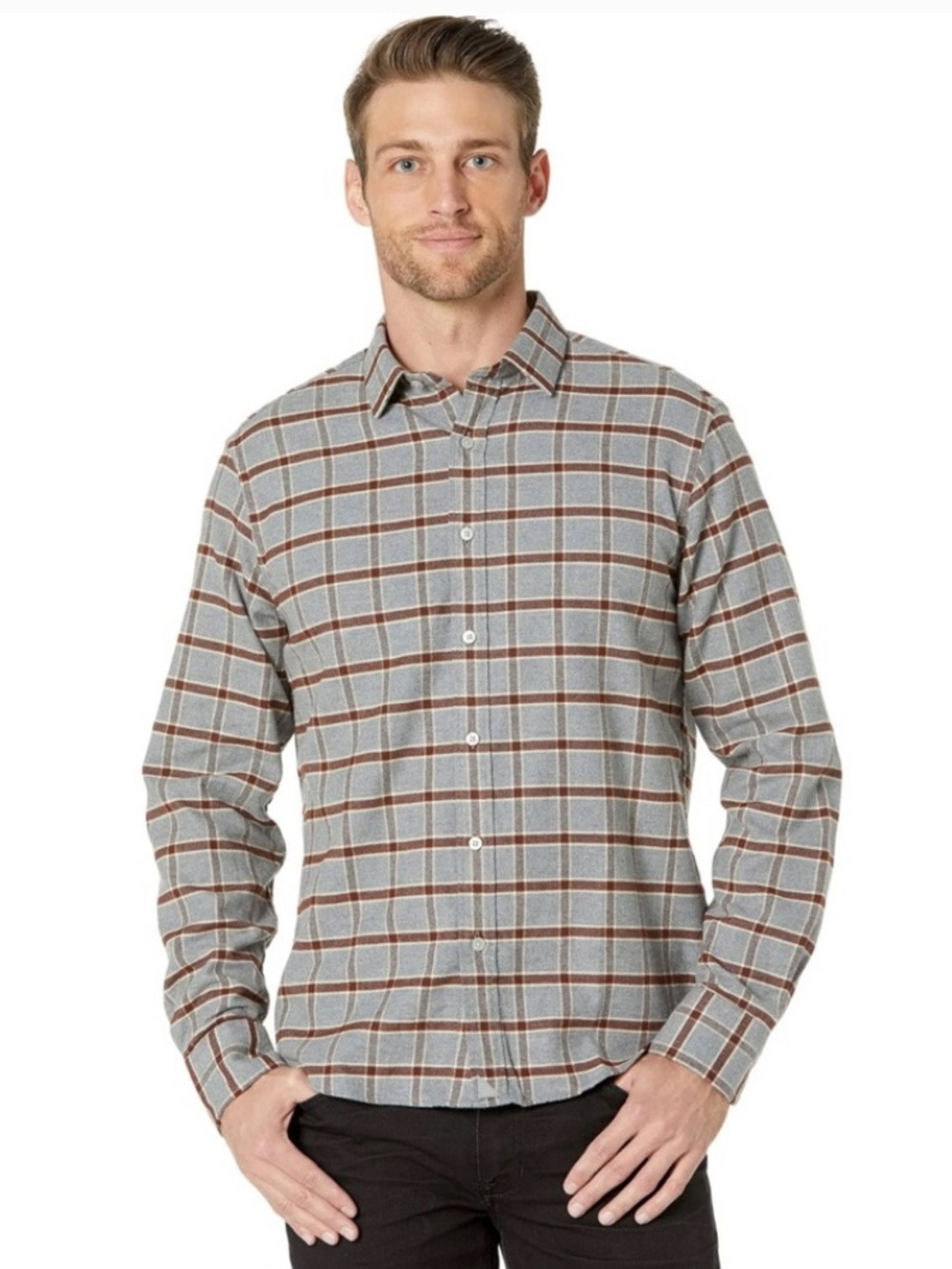 UNTUCKit | Men's Grey/Brown Plaid Flannel Edmeades Button-Down Shirt Size XL